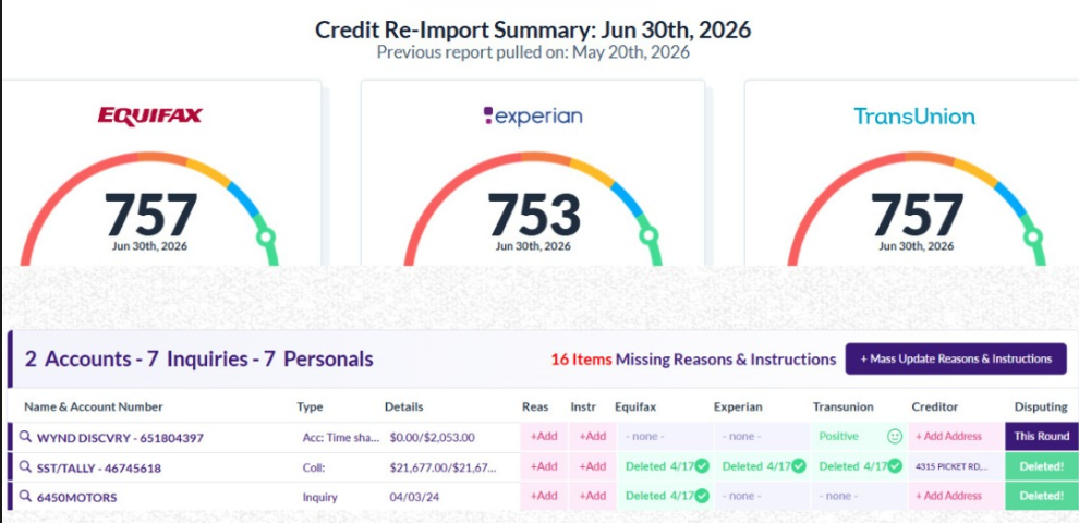 Credit re-import summary showing a Graduated combined score increase